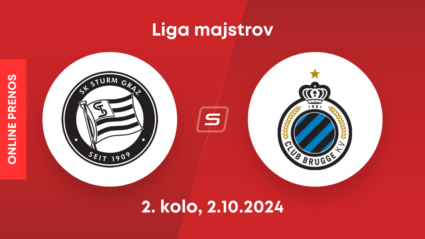 SK Sturm Graz - Club Bruggy: ONLINE prenos zo zápasu 2. kola Ligy majstrov.