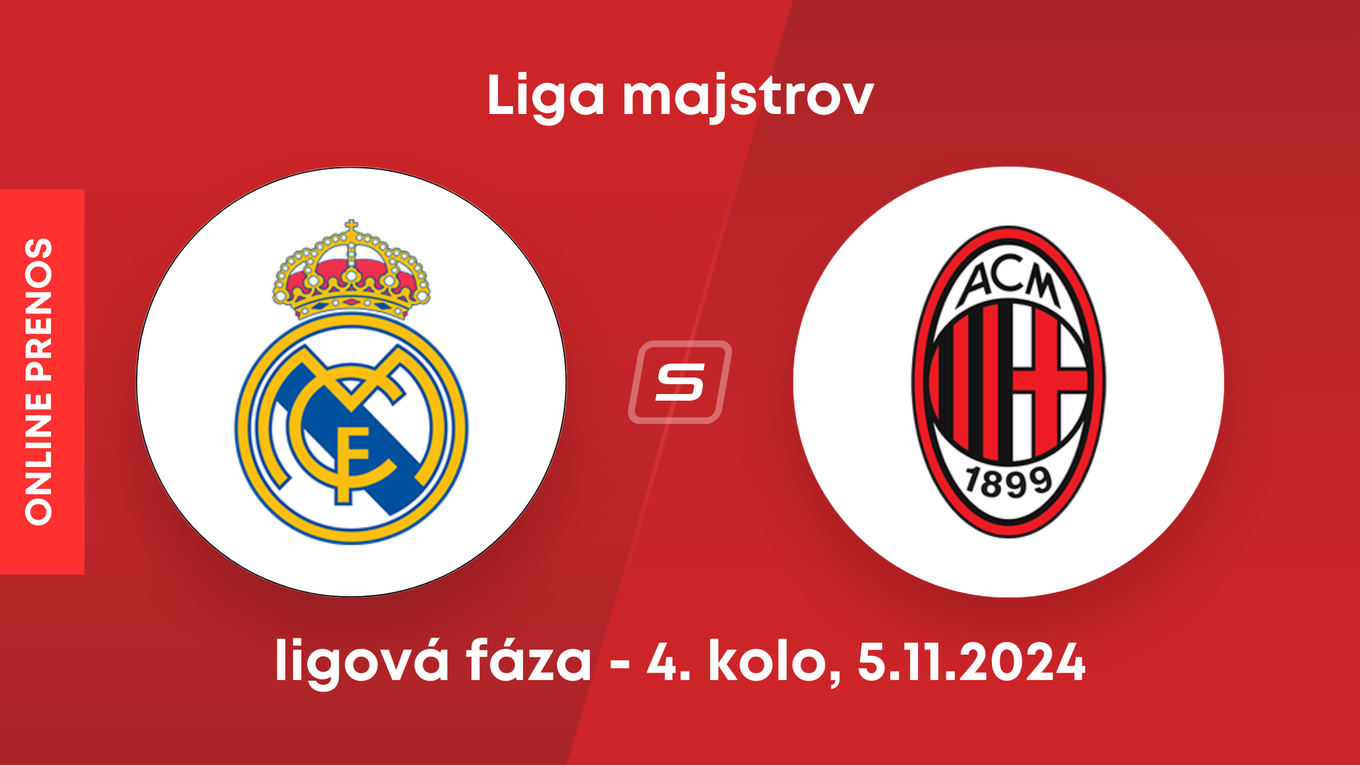 Real Madrid - AC Miláno: ONLINE prenos zo zápasu 4. kola Ligy majstrov.