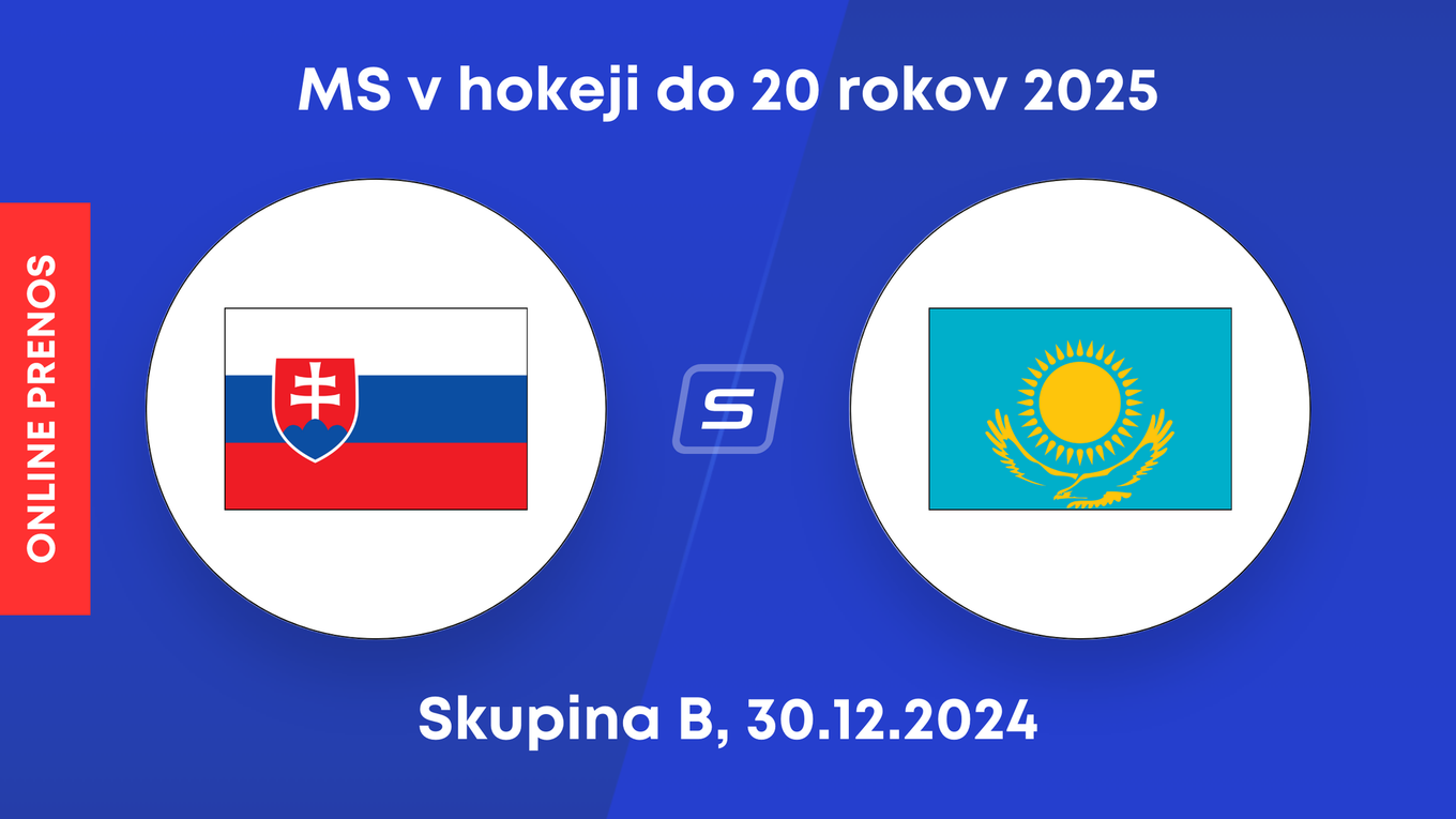 Slovensko - Kazachstan: ONLINE prenos zo zápasu skupiny B na MS v hokeji do 20 rokov 2025.