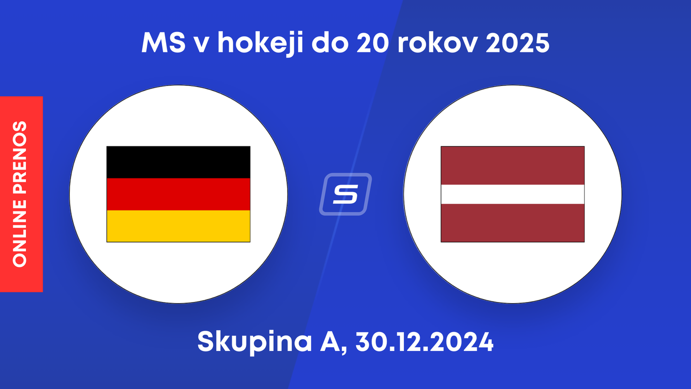 Nemecko - Lotyšsko: ONLINE prenos zo zápasu skupiny A na MS v hokeji do 20 rokov 2025.