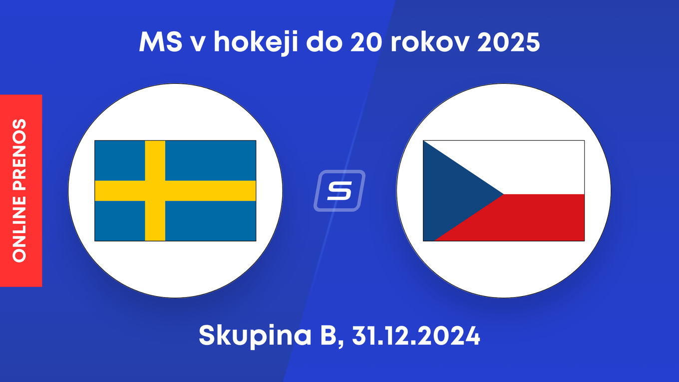 Švédsko - Česko: ONLINE prenos zo zápasu skupiny B na MS v hokeji do 20 rokov 2025.