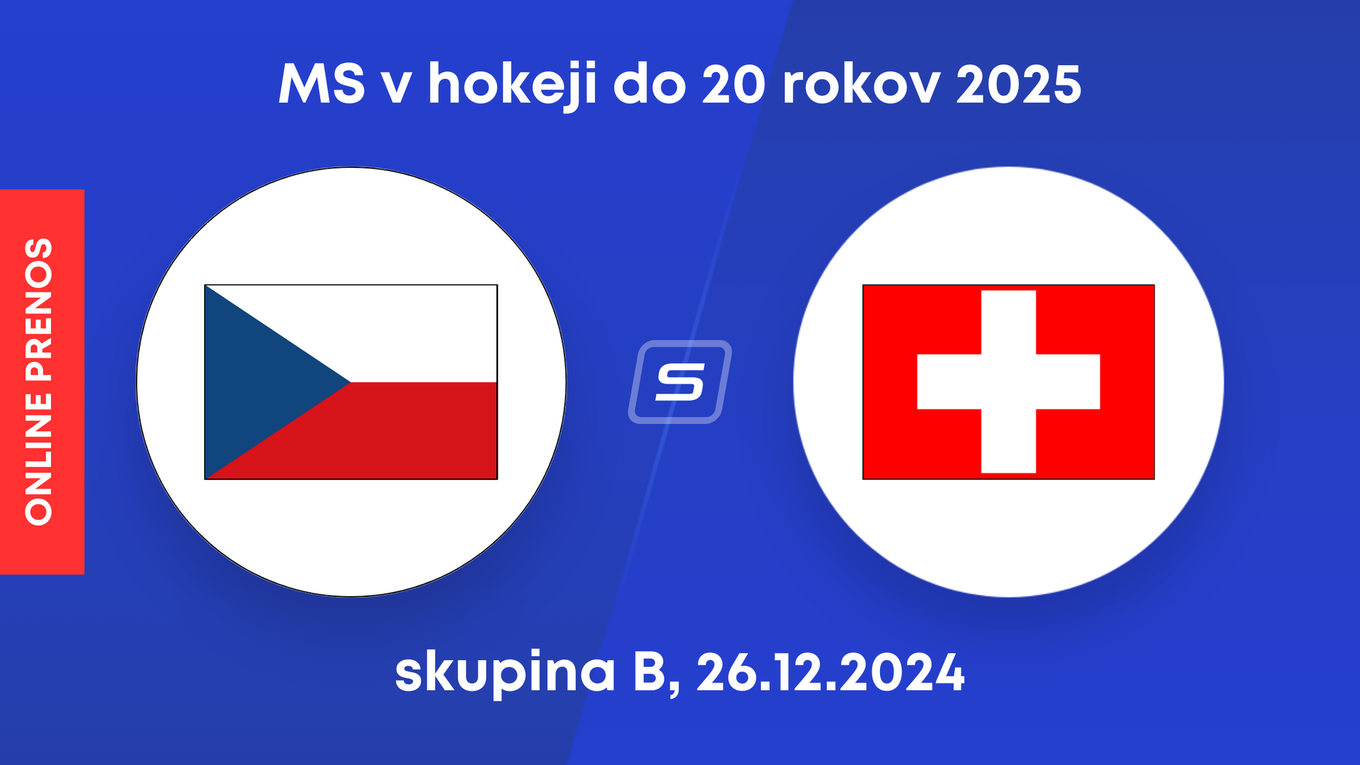 Česko - Švajčiarsko: ONLINE prenos z MS v hokeji do 20 rokov 2025.