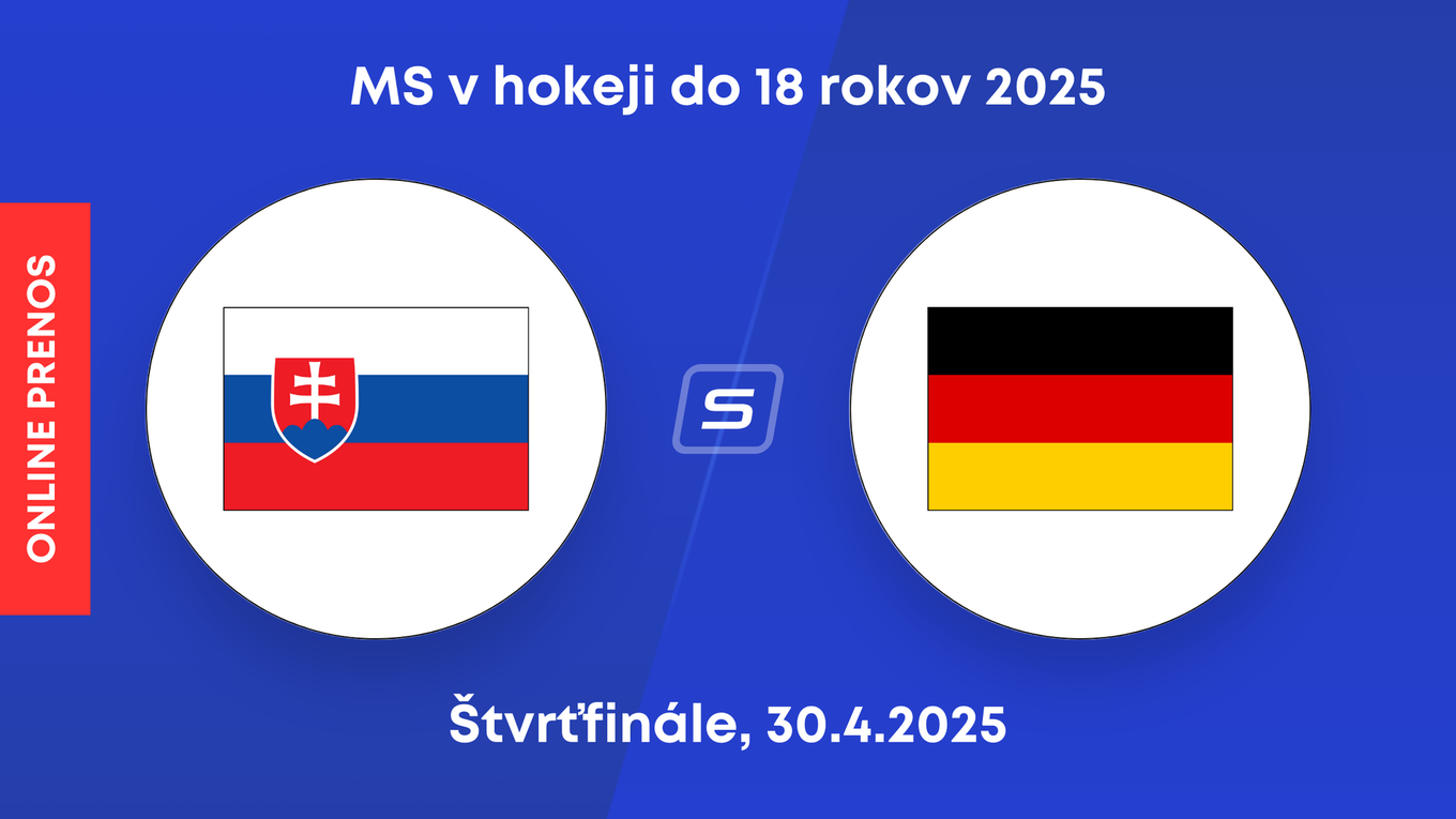 Slovensko - Nemecko: ONLINE prenos zo štvrťfinálového zápasu na MS v hokeji do 18 rokov 2025 (MS U18).