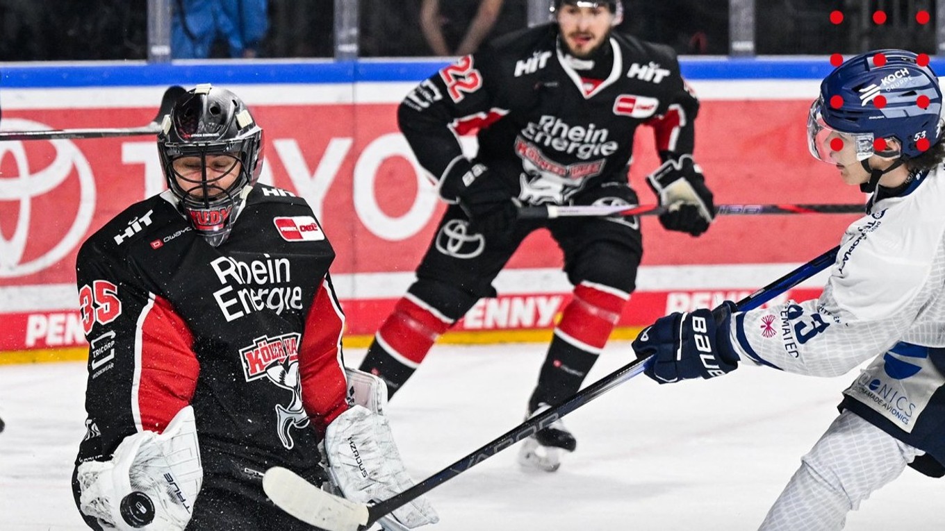 Július Hudáček v bránke Kolín Haie.