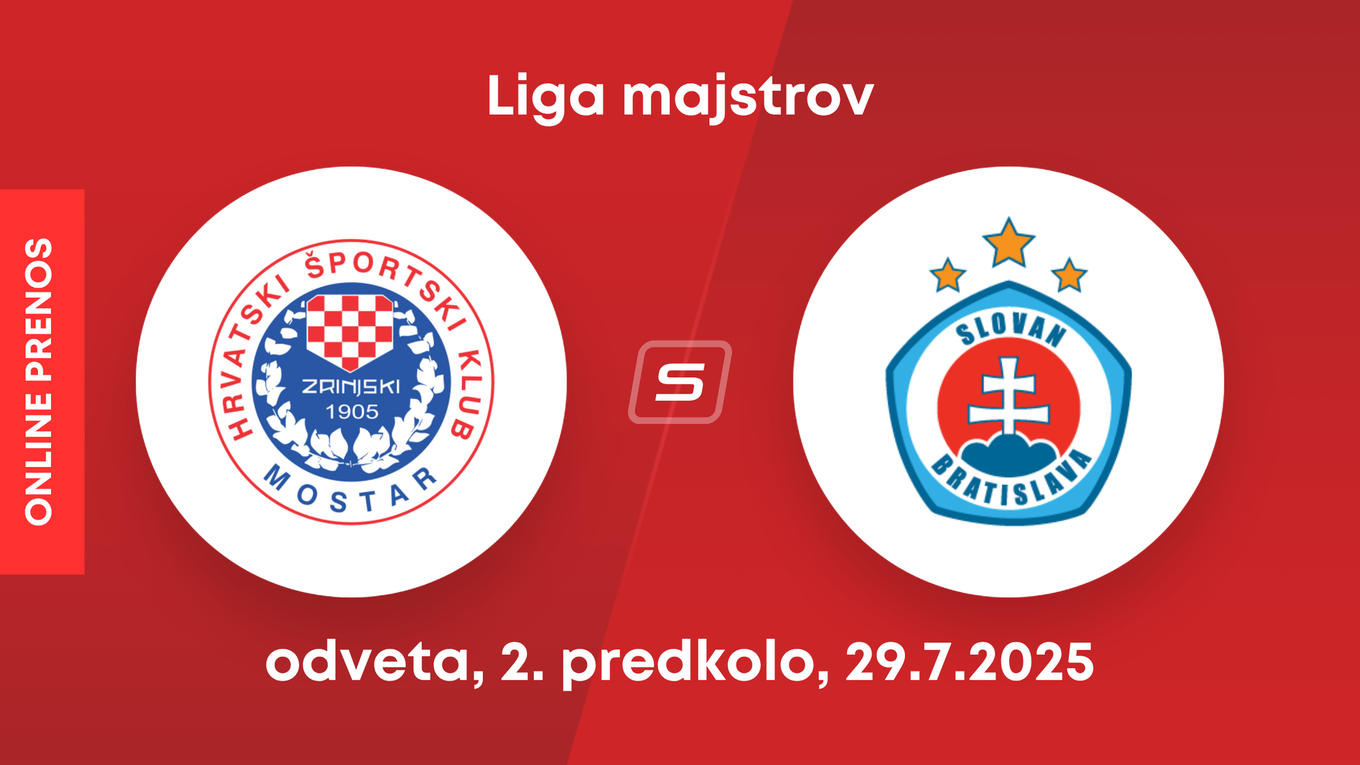 HŠK Zrinjski Mostar - ŠK Slovan Bratislava: ONLINE prenos z odvety 2. predkola Ligy majstrov.