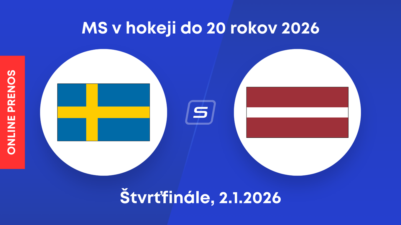 Švédsko - Lotyšsko, ONLINE prenos zo štvrťfinále MS v hokeji do 20 rokov 2026 (U20).