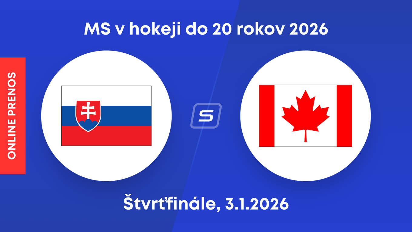 Slovensko - Kanada, ONLINE prenos zo štvrťfinále MS v hokeji do 20 rokov 2026 (U20).