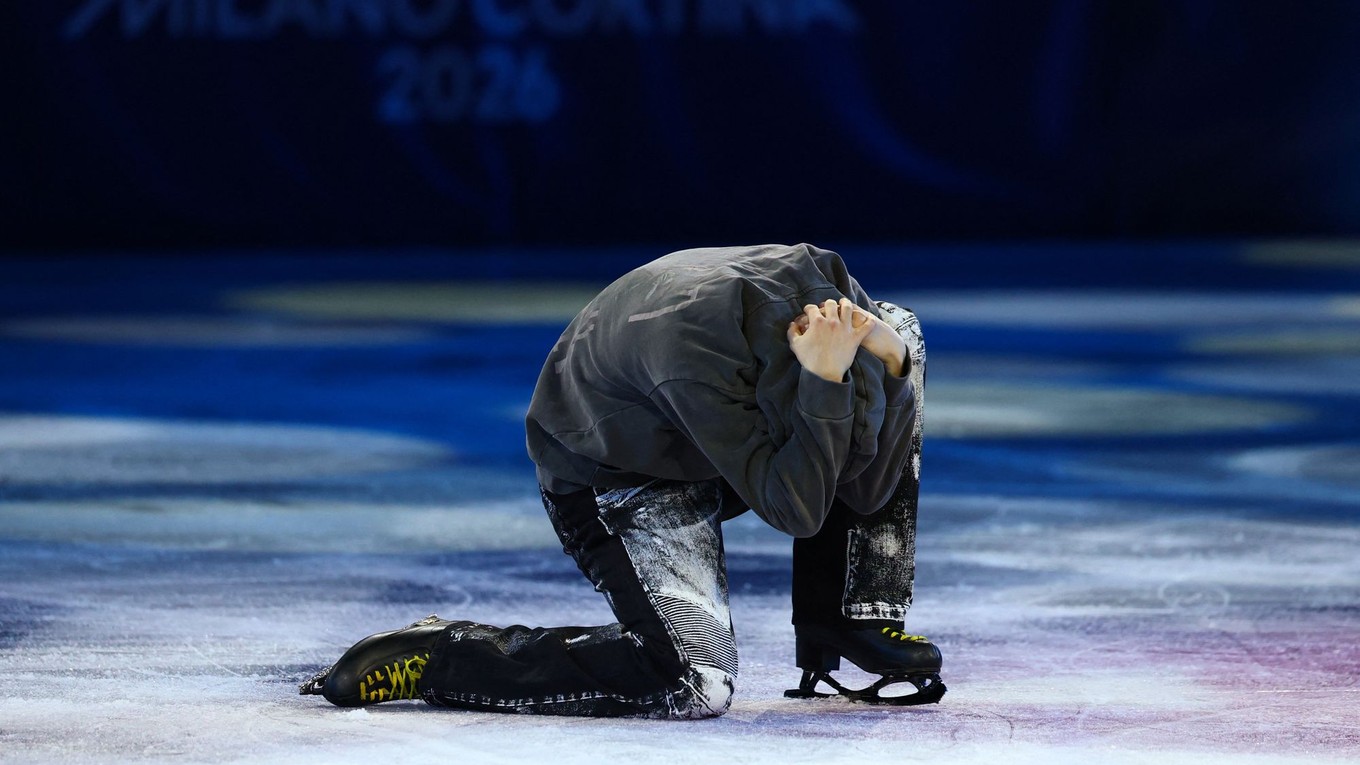 Ilia Malinin na exhibícii na ZOH 2026 v Miláne.