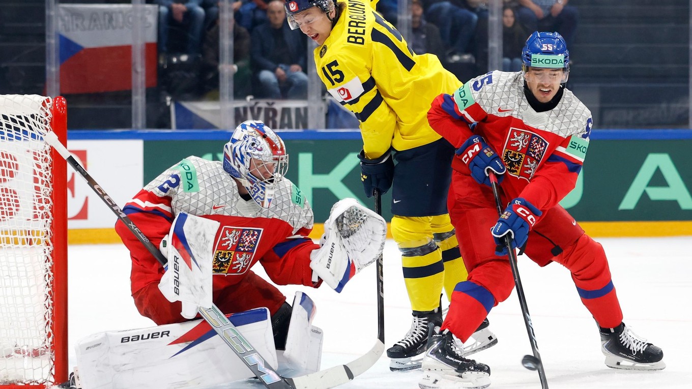 Momentka zo zápasu Česko - Švédsko na MS v hokeji 2026. 