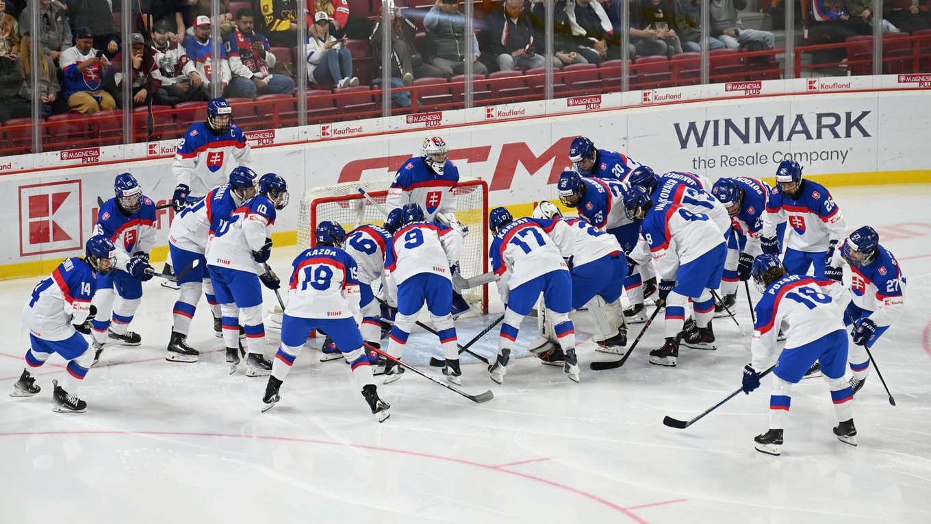 Na snímke hráči Slovenska pred začiatkom hokejového zápasu.