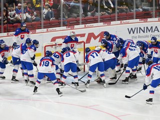 Na snímke hráči Slovenska pred začiatkom hokejového zápasu.