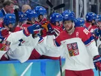 David Pastrňák v zápase štvrťfinále Kanada - Česko na ZOH 2026.