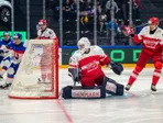 Brankár Mads Sögaard inkasuje gól v zápase Slovensko - Dánsko.
