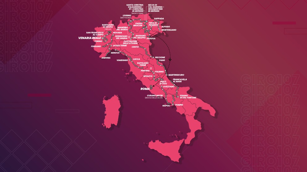 Mapa Giro d'Italia 2024.