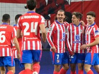 Gólové oslavy futbalistov Atlética Madrid.