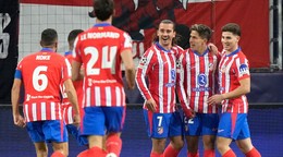 Gólové oslavy futbalistov Atlética Madrid.