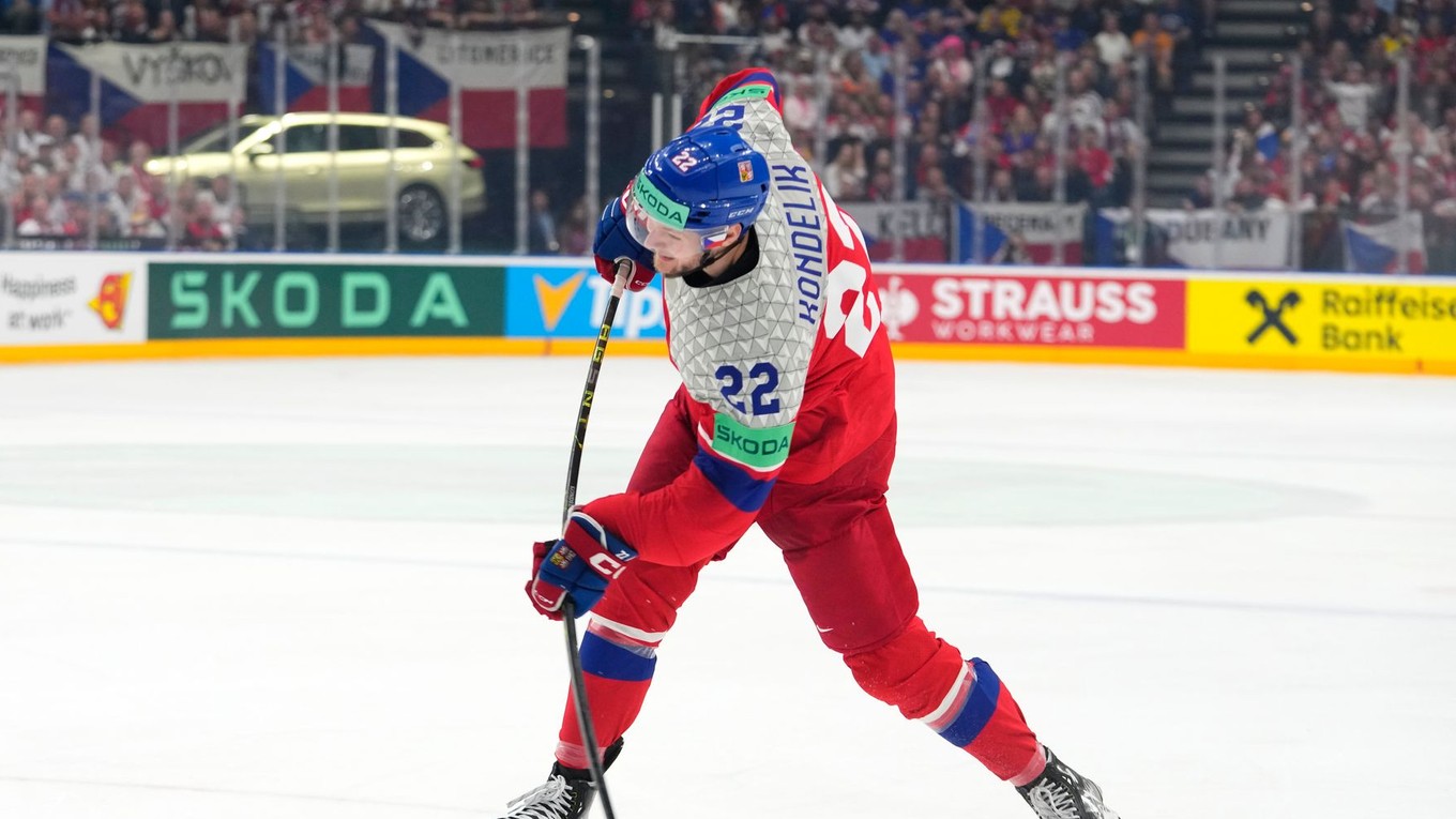 Jachym Kondelik na MS v hokeji 2025.