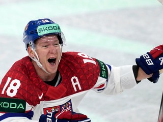 Český hokejista Ondřej Palát počas MS 2024. 