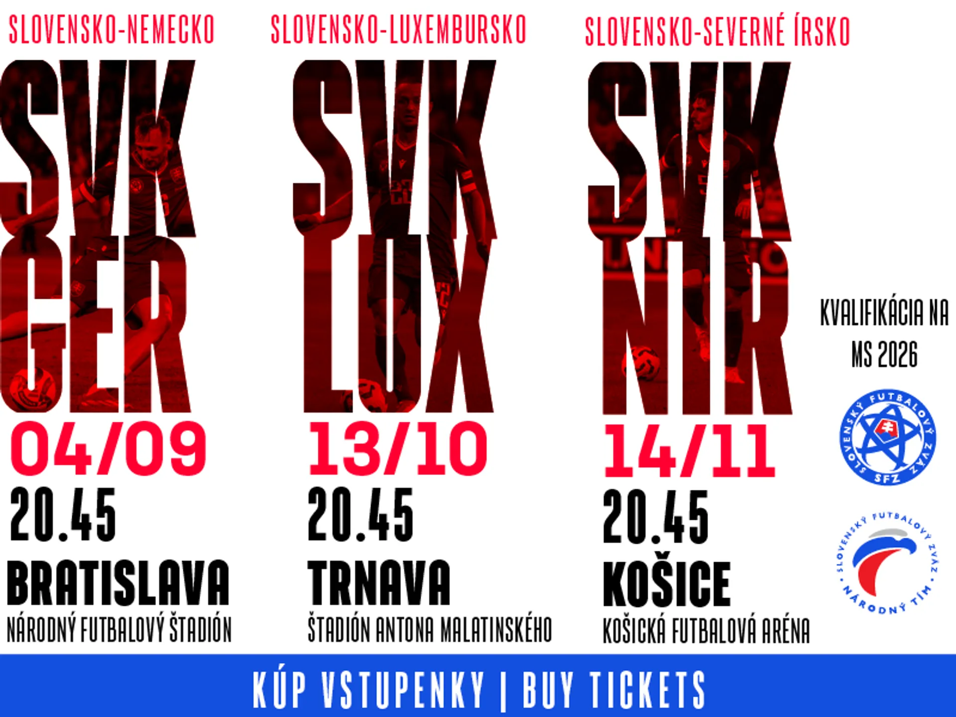 MUŽI A - Samostatné vstupenky na kvalifikáciu MS 2026 v predaji online