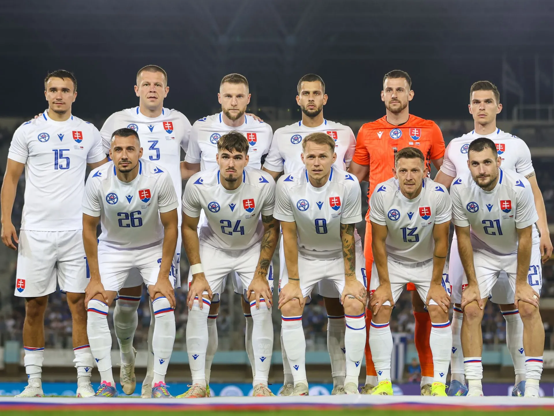 Slovenskí futbaloví reprezentanti pred zápasom s Gréckom.