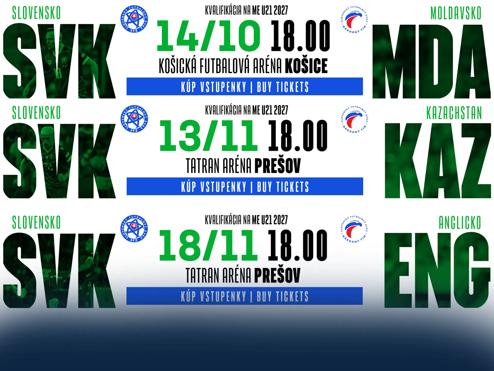 U21 - Vstupenky na zápasy v Košiciach a v Prešove v predaji online