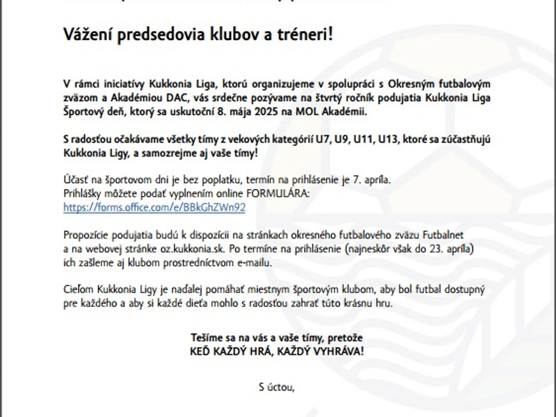 Pozvánka na 4. ročník Kukkonia športový deň