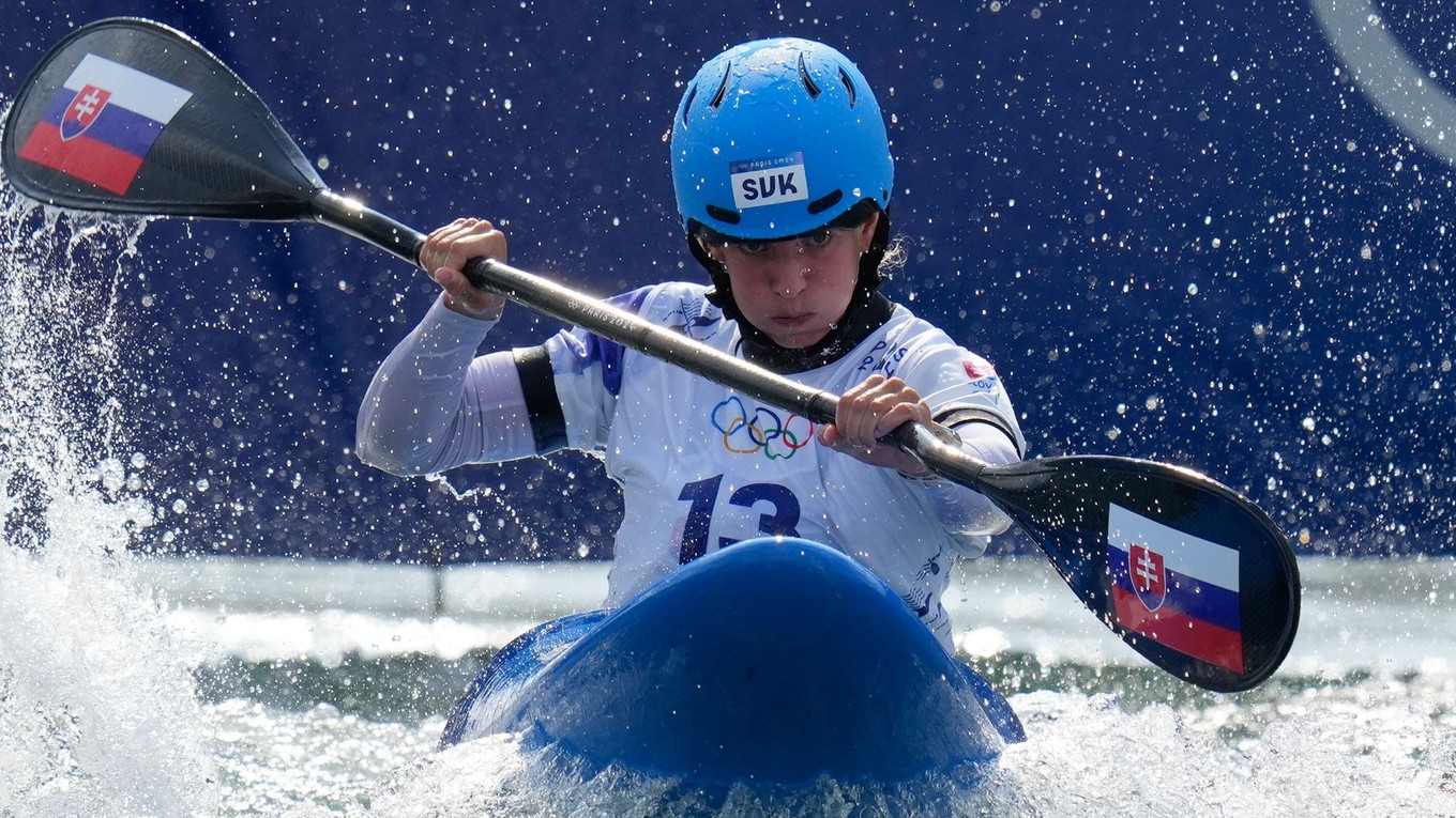 Eliška Mintálová v disciplíne kajak kros počas OH v Paríži 2024.