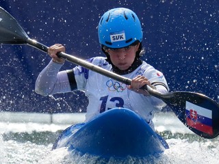 Eliška Mintálová v disciplíne kajak kros počas OH v Paríži 2024.