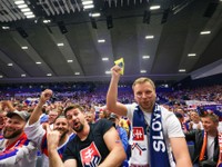 Fanúšikovia v zápase Slovensko - Francúzsko v skupine B na MS v hokeji 2024.