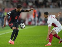 Barcelona's Lamine Yamal, left, controls the ball past Monaco's Vanderson during the Champions League opening phase soccer match between Monaco and Barcelona at the Louis II stadium, in Monaco, Monaco, Thursday, Sept. 19, 2024. (AP Photo/Laurent Cipriani)

- XCHAMPIONSLEAGUEX