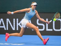 Na snímke Slovenka Renáta Jamrichová proti Češke Anete Kučmovej počas 1. kola dvojhry tenisového turnaja J&T Banka Slovak Open v Bratislave 9. októbra 2024. FOTO TASR - Jaroslav Novák

- Slovensko
- šport
- tenis
- turnaj
- Slovak 
- Open
- 1. kolo
- ženy
- BAX