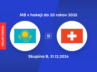 Kazachstan - Švajčiarsko: ONLINE prenos zo zápasu skupiny B na MS v hokeji do 20 rokov 2025.