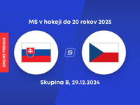 Slovensko - Česko: ONLINE prenos zo zápasu skupiny B na MS v hokeji do 20 rokov 2025.