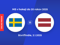 Švédsko - Lotyšsko: ONLINE prenos zo zápasu štvrťfinále na MS v hokeji do 20 rokov 2025.