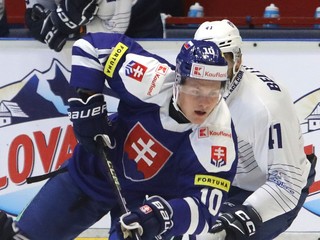 Na snímke Adam Sýkora (Slovensko) počas prípravného hokejového zápasu.