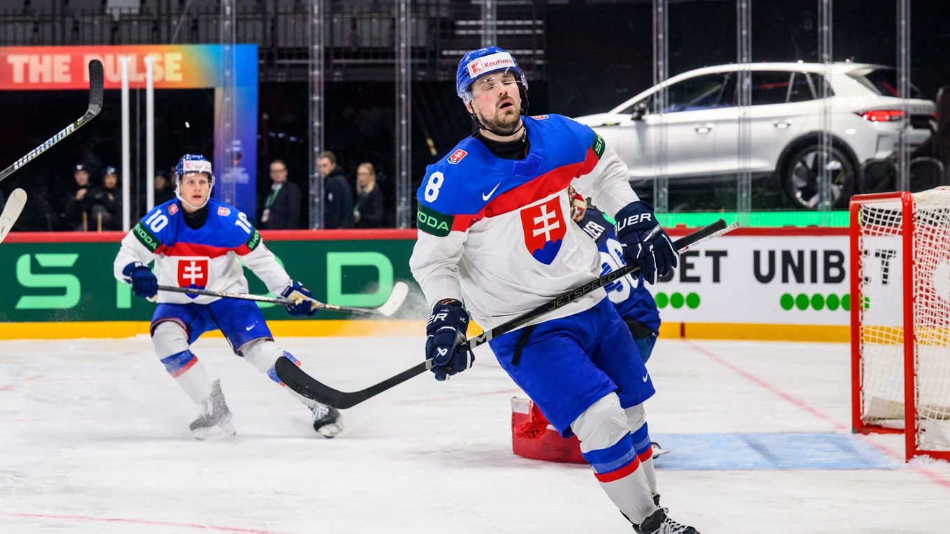 Maxim Čajkovič v zápase Slovensko - Francúzsko na MS v hokeji 2025.
