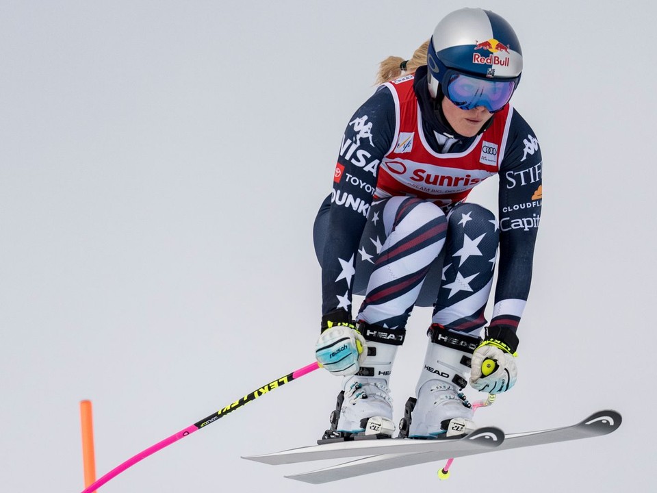 Lindsey Vonnová počas zjazdu v Sankt Moritzi.
