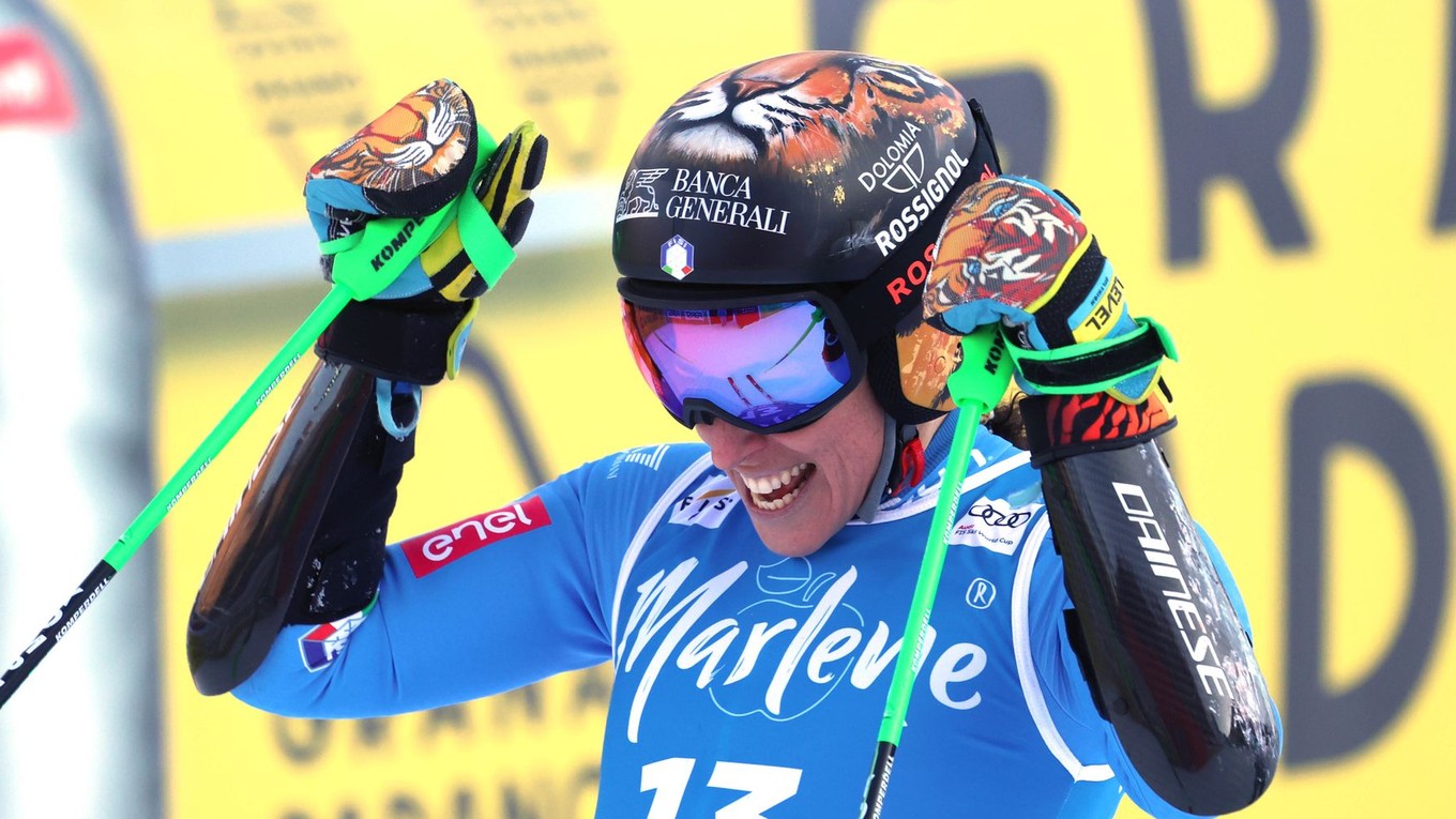 Federica Brignoneová po svojej jazde v obrovskom slalome v Kronplatzi 2026. 