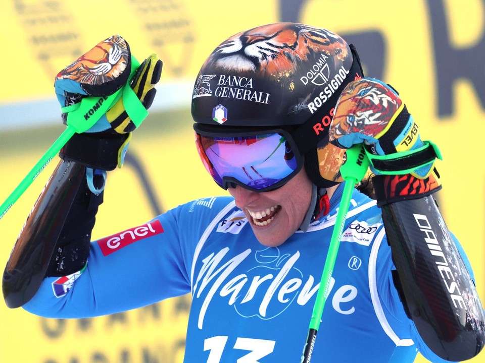 Federica Brignoneová po svojej jazde v obrovskom slalome v Kronplatzi 2026. 