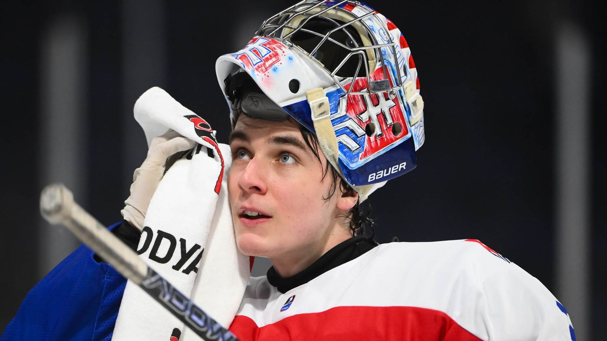 Brankár Michal Prádel v reprezentačnom drese. 