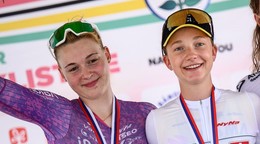 Slovenské cyklistky Nora Jenčušová (vľavo) a Viktória Chladoňová. 