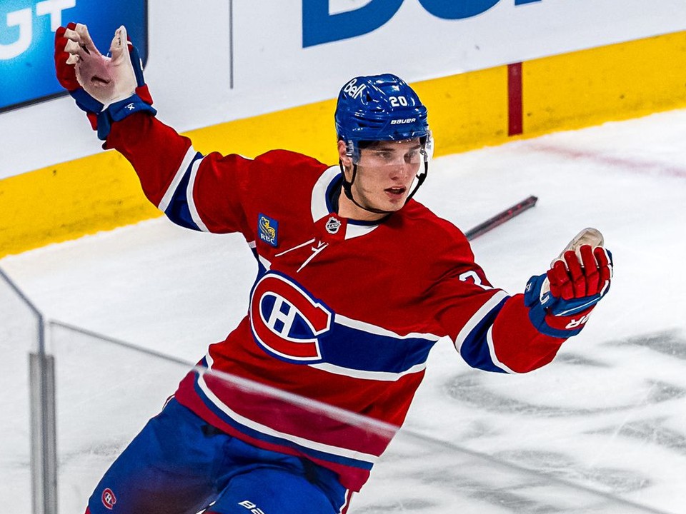 Momentka zo zápasu Montreal Canadies - Florida Panthers. Juraj Slafkovský strelil gól a pridal asistenciu. 