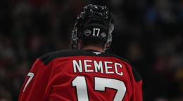 Šimon Nemec pred druhým zápasom  NHL v Prahe Buffalo Sabres - New Jersey Devils.