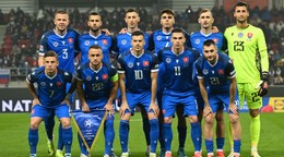 Na snímke základná jedenástka Slovenska pred zápasom C-divízie Ligy národov (LN) Slovensko - Estónsko v Trnave v utorok 19. novembra 2024. 