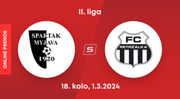 Spartak Myjava - FC Petržalka: ONLINE prenos zo zápasu 18. kola II. ligy. 