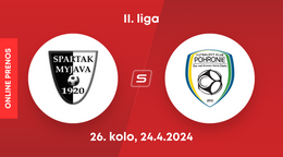 Spartak Myjava - FK Pohronie: ONLINE prenos zo zápasu 26. kola II. ligy.
