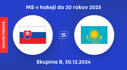 Slovensko - Kazachstan: ONLINE prenos zo zápasu skupiny B na MS v hokeji do 20 rokov 2025.