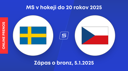 Švédsko - Česko: ONLINE prenos zo zápasu o bronz na MS v hokeji do 20 rokov 2025.