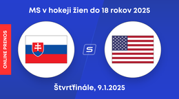 Slovensko - USA: ONLINE prenos zo zápasu štvrťfinále na MS v hokeji žien do 18 rokov 2025.