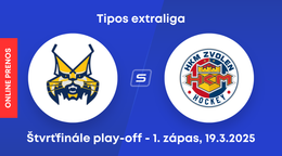 HK Spišská Nová Ves - HKM Zvolen: ONLINE prenos z 1. zápasu štvrťfinále play-off Tipos extraligy.